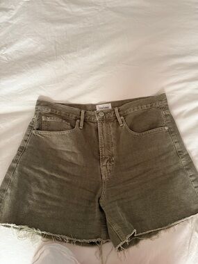 Frame Denim Olive High-Rise Raw Hem Denim Shorts